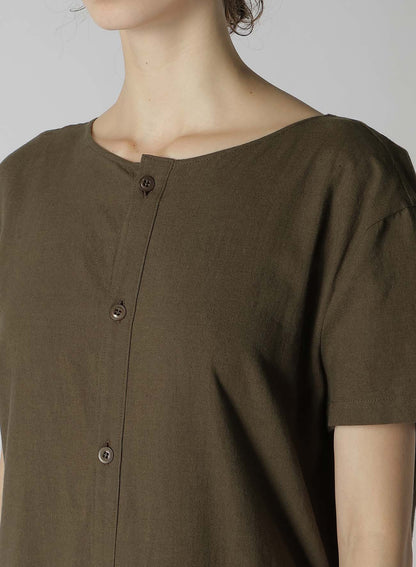 COTTON FLAX POPLIN BACK TIE DRESS