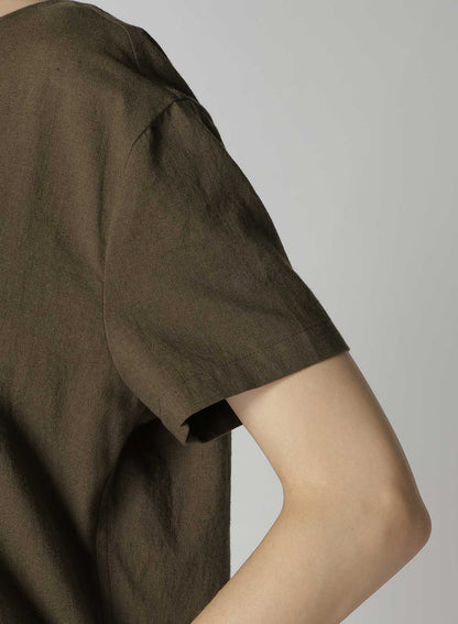 COTTON FLAX POPLIN BACK TIE DRESS