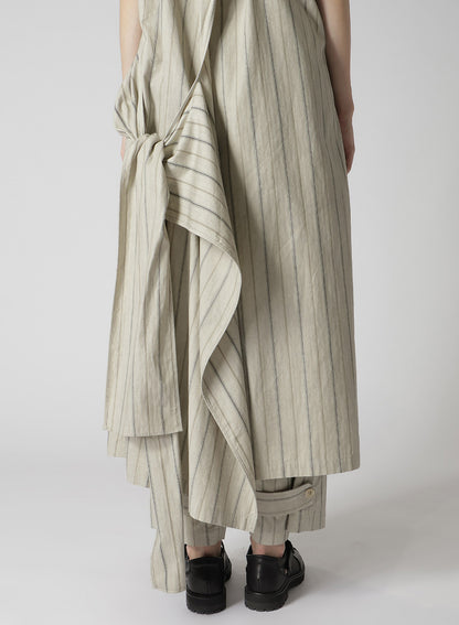 COTTON STRIPE INK DYED BACK TIE DRESS