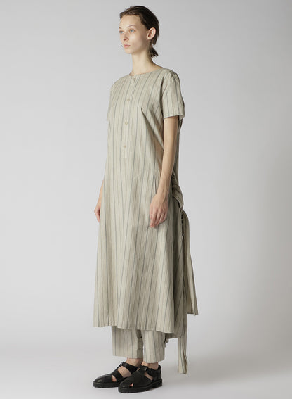 COTTON STRIPE INK DYED BACK TIE DRESS