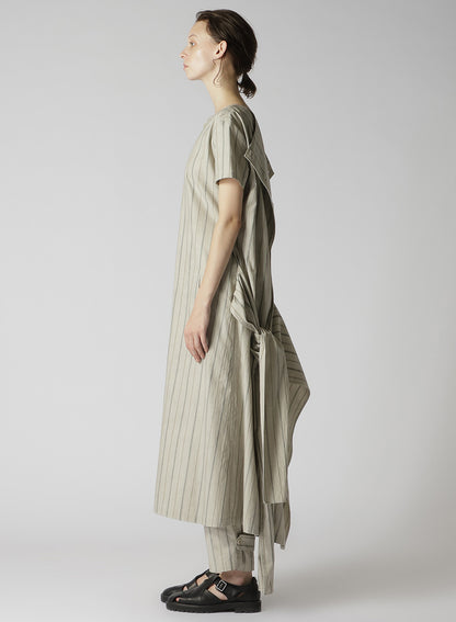 COTTON STRIPE INK DYED BACK TIE DRESS