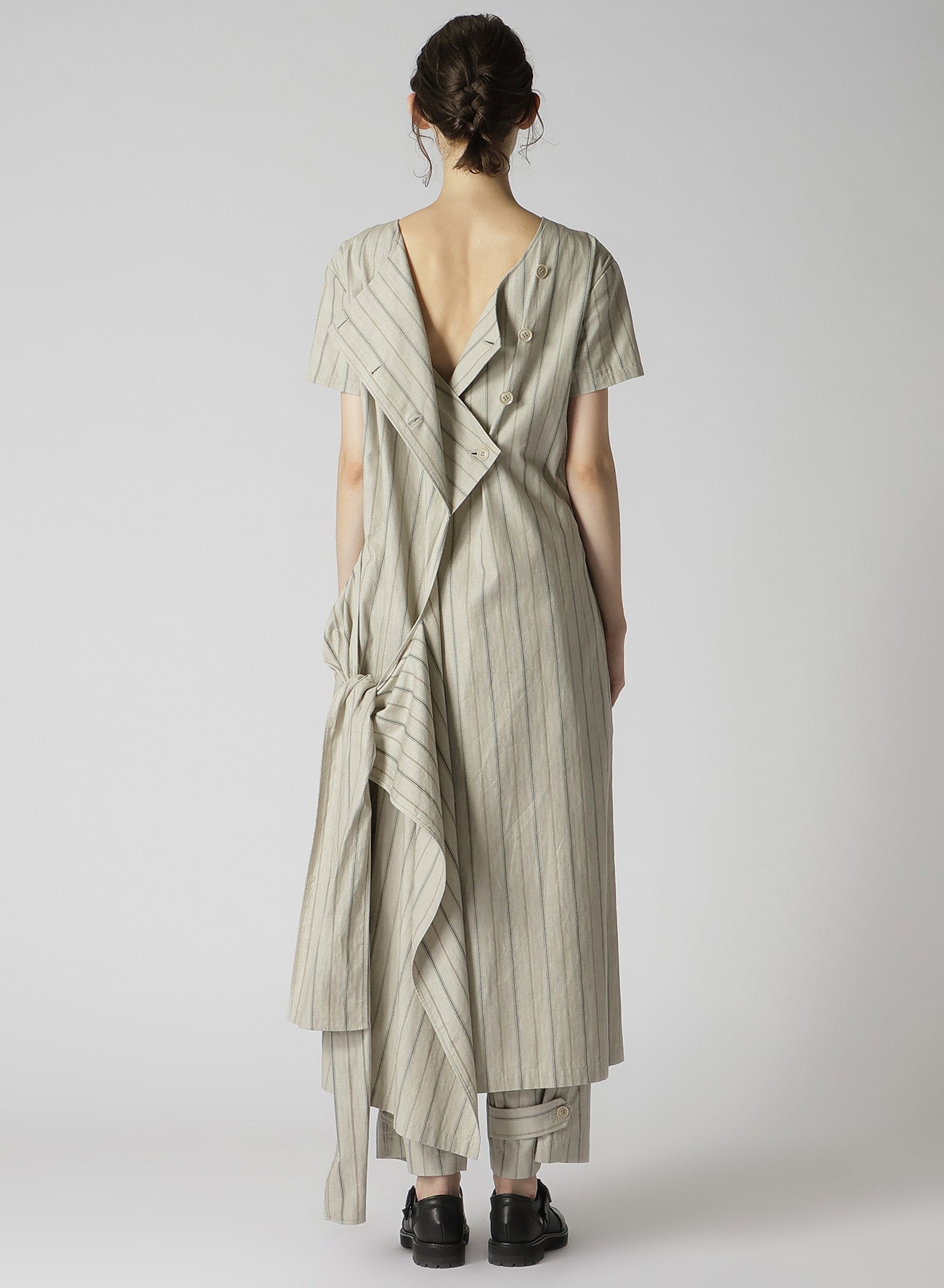 COTTON STRIPE INK DYED BACK TIE DRESS