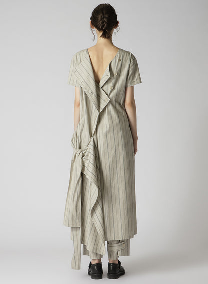 COTTON STRIPE INK DYED BACK TIE DRESS