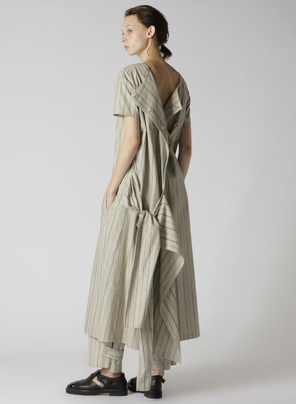 COTTON STRIPE INK DYED BACK TIE DRESS
