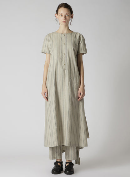 COTTON STRIPE INK DYED BACK TIE DRESS