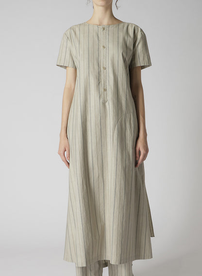 COTTON STRIPE INK DYED BACK TIE DRESS