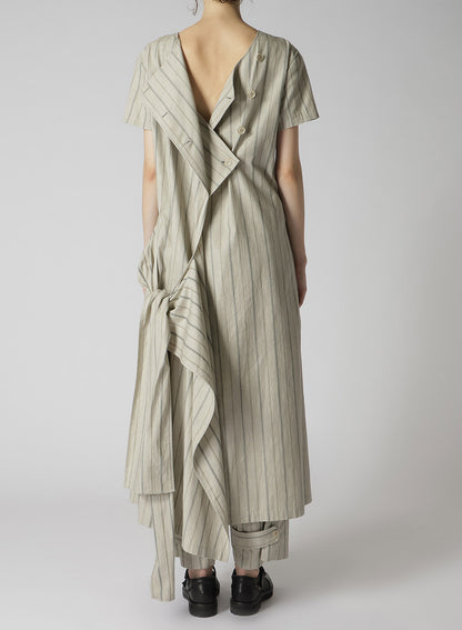 COTTON STRIPE INK DYED BACK TIE DRESS