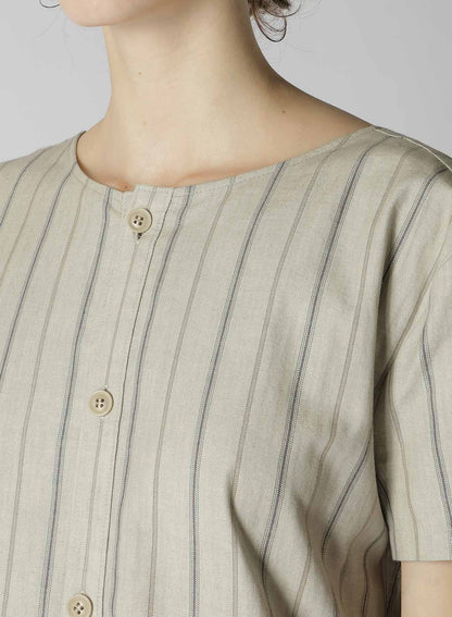 COTTON STRIPE INK DYED BACK TIE DRESS