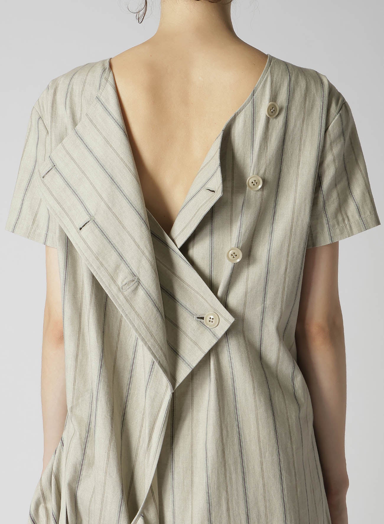 COTTON STRIPE INK DYED BACK TIE DRESS
