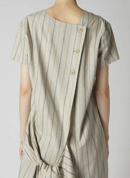 COTTON STRIPE INK DYED BACK TIE DRESS