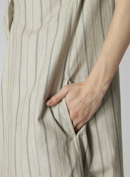 COTTON STRIPE INK DYED BACK TIE DRESS