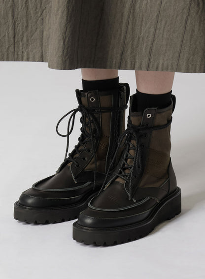 COTTON DUCK/LEATHER COMBINATION MILITARY BOOTS