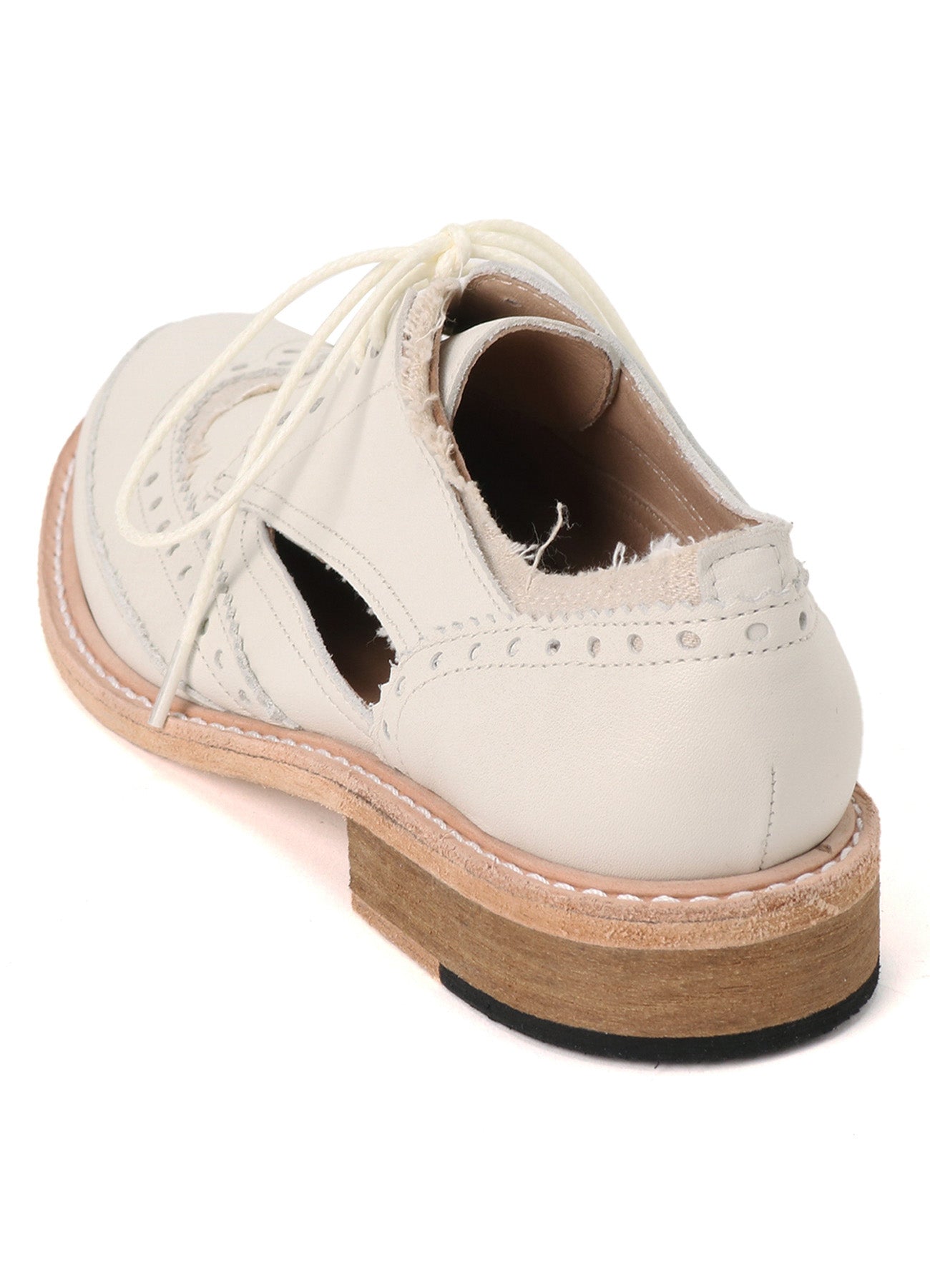 COTTON LINEN/LEATHER COMBINATION WING CHIP SHOES