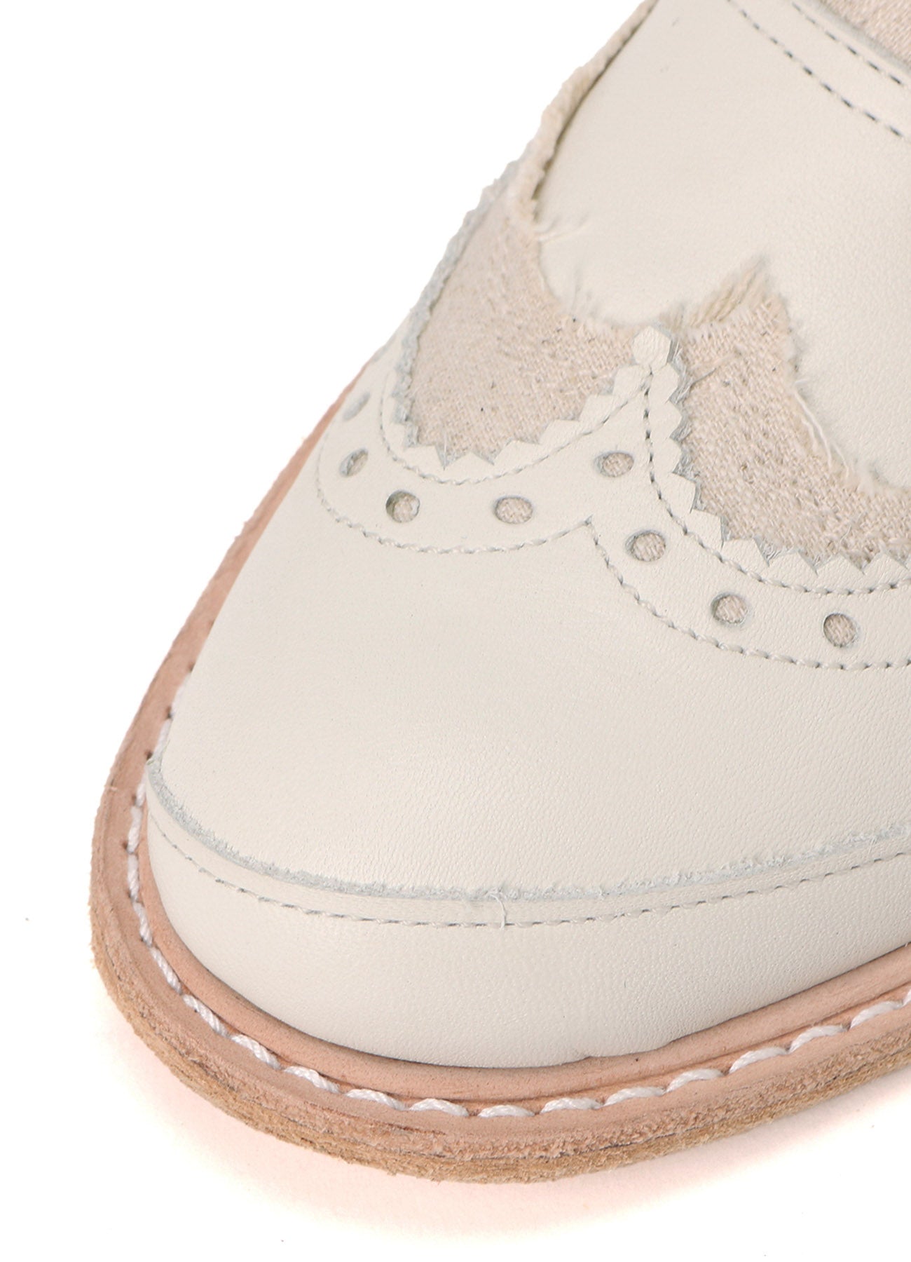 COTTON LINEN/LEATHER COMBINATION WING CHIP SHOES