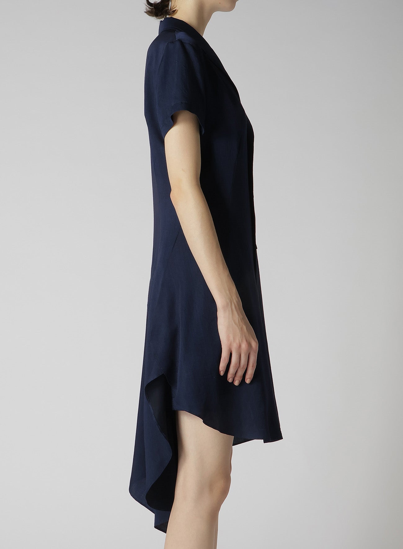 CUPRO DUNGAREE TWILL ASYMMETRY SHIRT JACKET