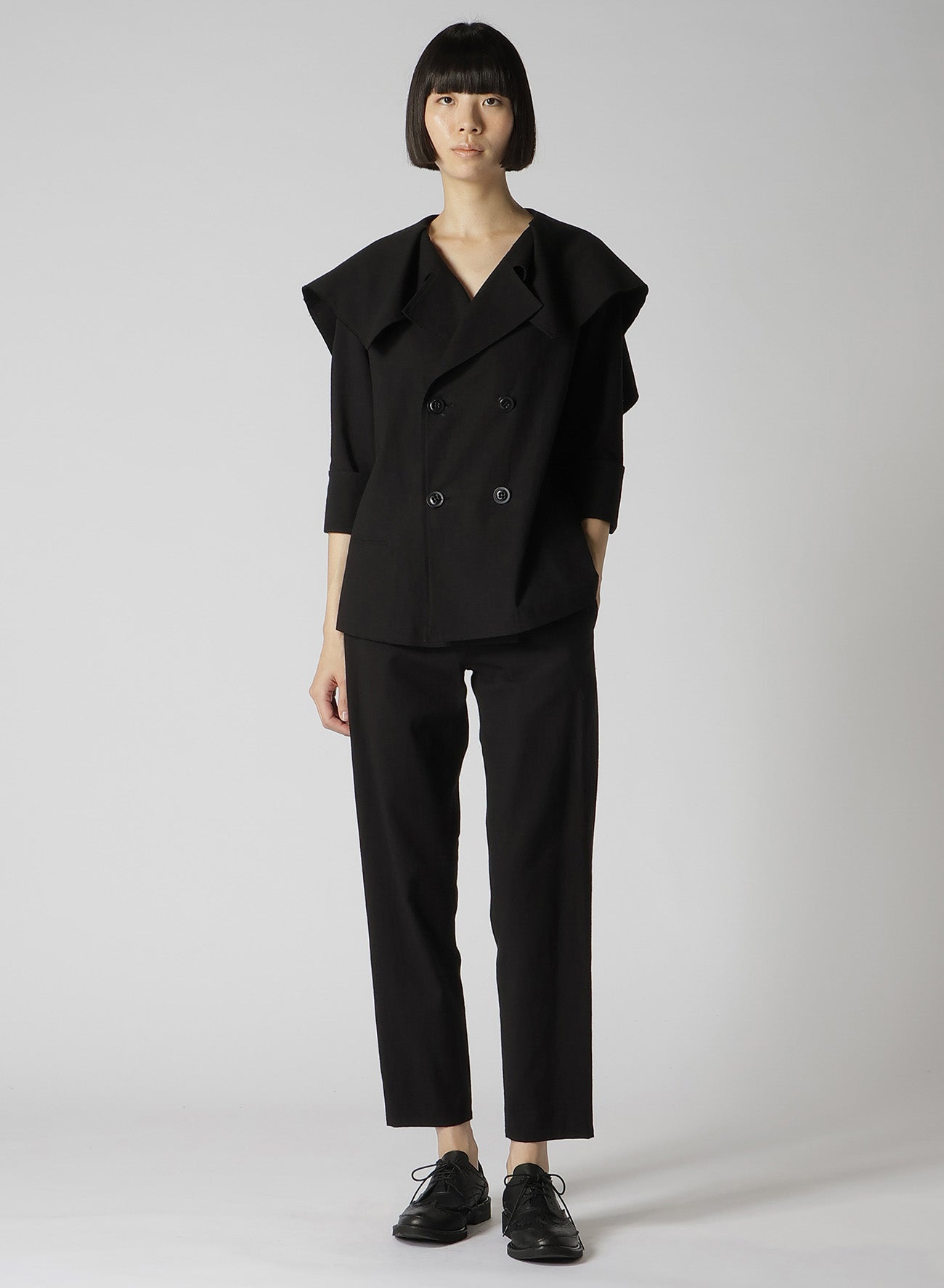 COTTON FLAX POPLIN SAILOR COLLAR JACKET