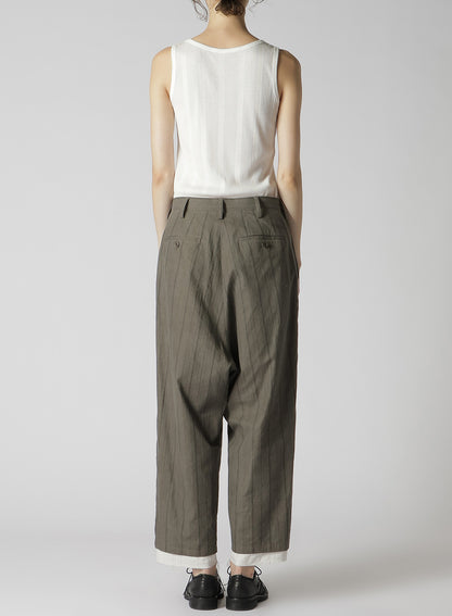 COTTON STRIPE INK DYED DOUBLE TUCK TAPERED PANTS