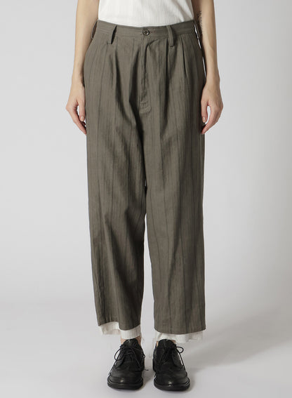 COTTON STRIPE INK DYED DOUBLE TUCK TAPERED PANTS