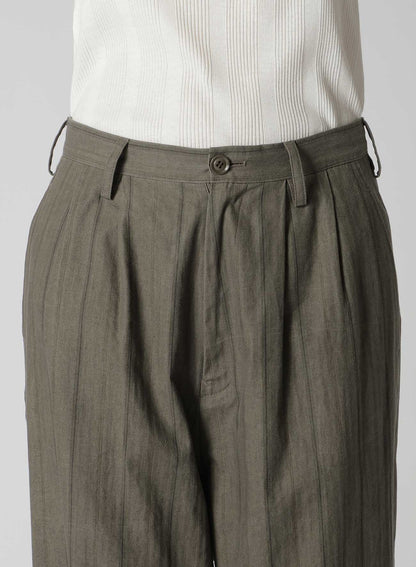 COTTON STRIPE INK DYED DOUBLE TUCK TAPERED PANTS