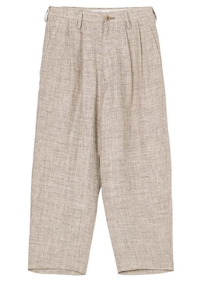 LINEN TWEED PLEATS TAPERED PANTS