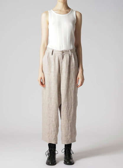 LINEN TWEED PLEATS TAPERED PANTS