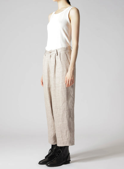 LINEN TWEED PLEATS TAPERED PANTS