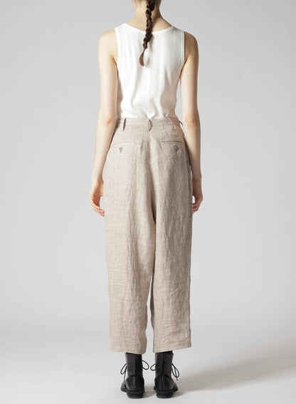 LINEN TWEED PLEATS TAPERED PANTS