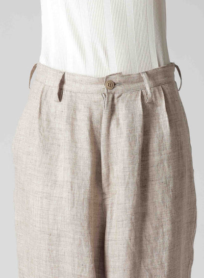 LINEN TWEED PLEATS TAPERED PANTS