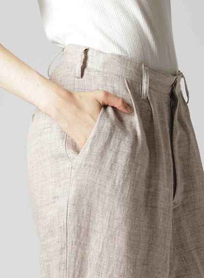 LINEN TWEED PLEATS TAPERED PANTS
