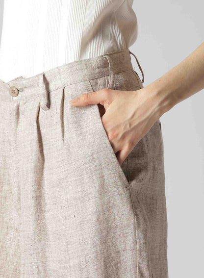 LINEN TWEED PLEATS TAPERED PANTS
