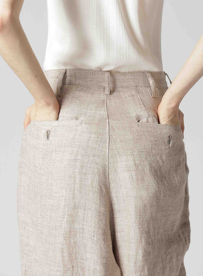 LINEN TWEED PLEATS TAPERED PANTS