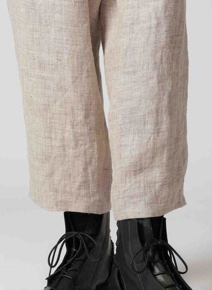 LINEN TWEED PLEATS TAPERED PANTS