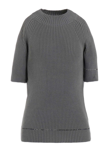 RIB STITCH TWISTED HALF SLEEVE RIB PULLOVER