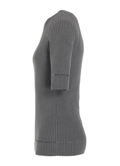 RIB STITCH TWISTED HALF SLEEVE RIB PULLOVER