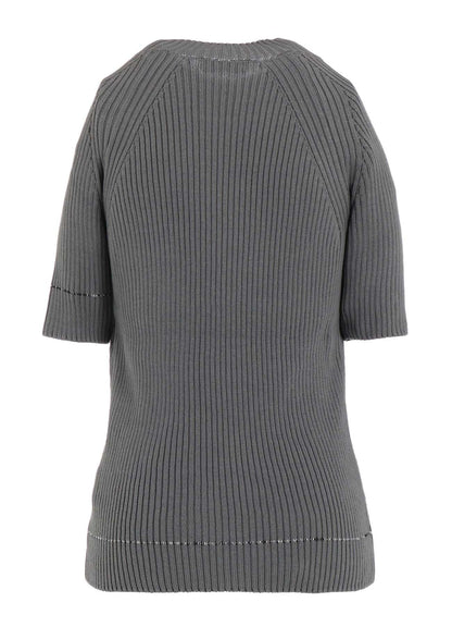 RIB STITCH TWISTED HALF SLEEVE RIB PULLOVER