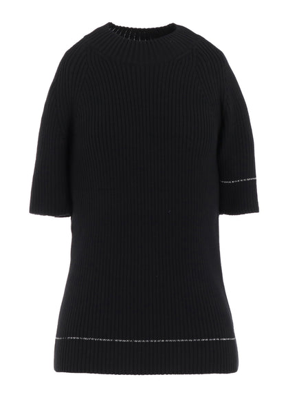 RIB STITCH TWISTED HALF SLEEVE RIB PULLOVER
