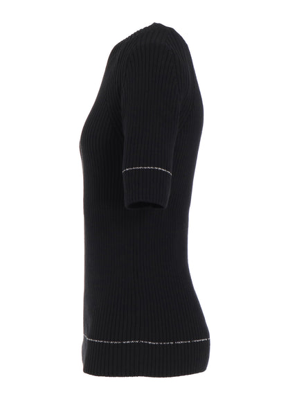 RIB STITCH TWISTED HALF SLEEVE RIB PULLOVER