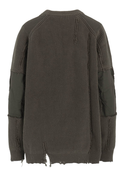 COTTON CREWNECK DISTRESSED KNIT PULLOVER