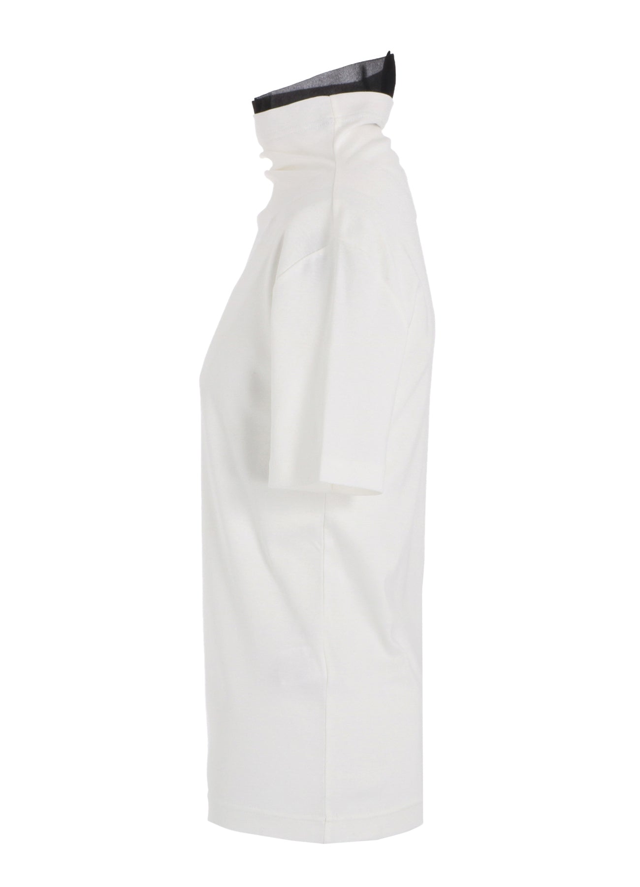 COTTON FRAISE/POLYESTER GAUZE HIGH NECK HALF SLEEVE T
