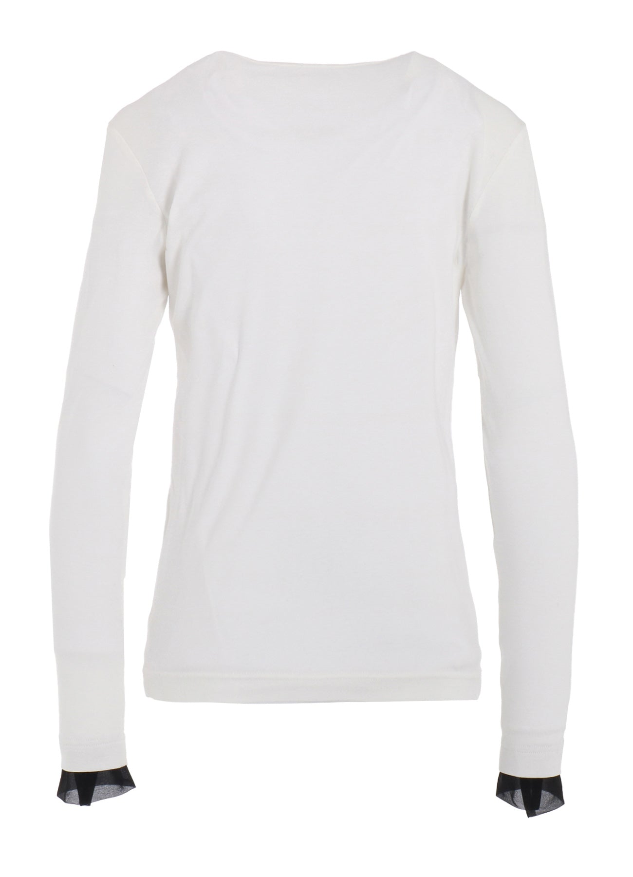 COTTON FRAISE/POLYESTER GAUZE DOUBLED CUFF ROUND NECK T