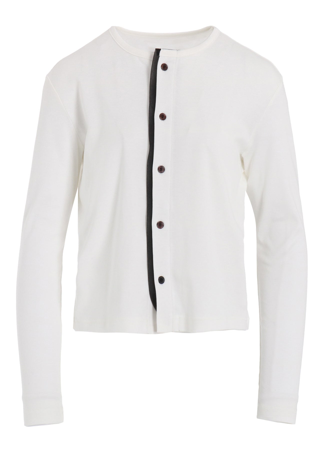COTTON FRAISE/POLYESTER GAUZE DOUBLE PLACKET CARDIGAN
