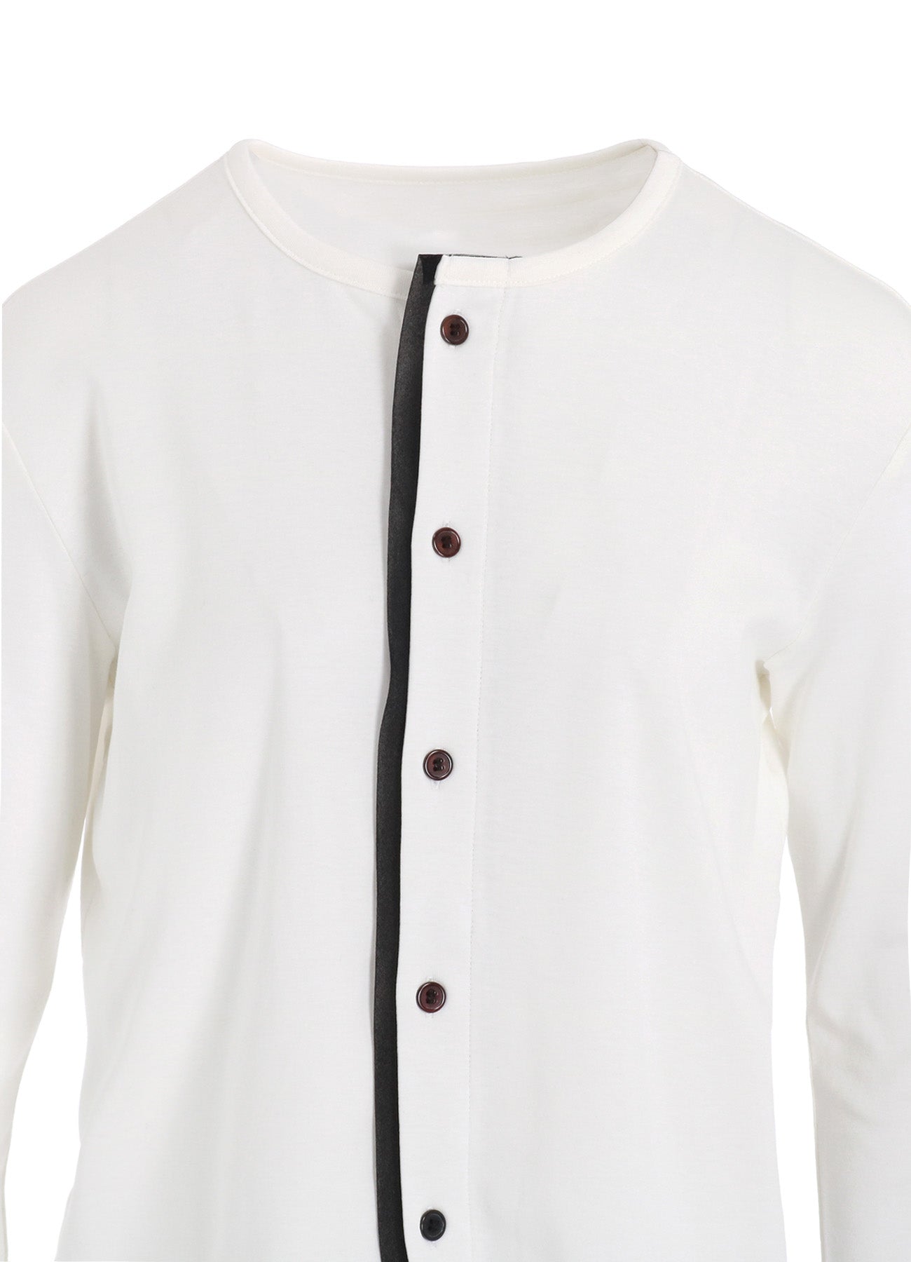 COTTON FRAISE/POLYESTER GAUZE DOUBLE PLACKET CARDIGAN