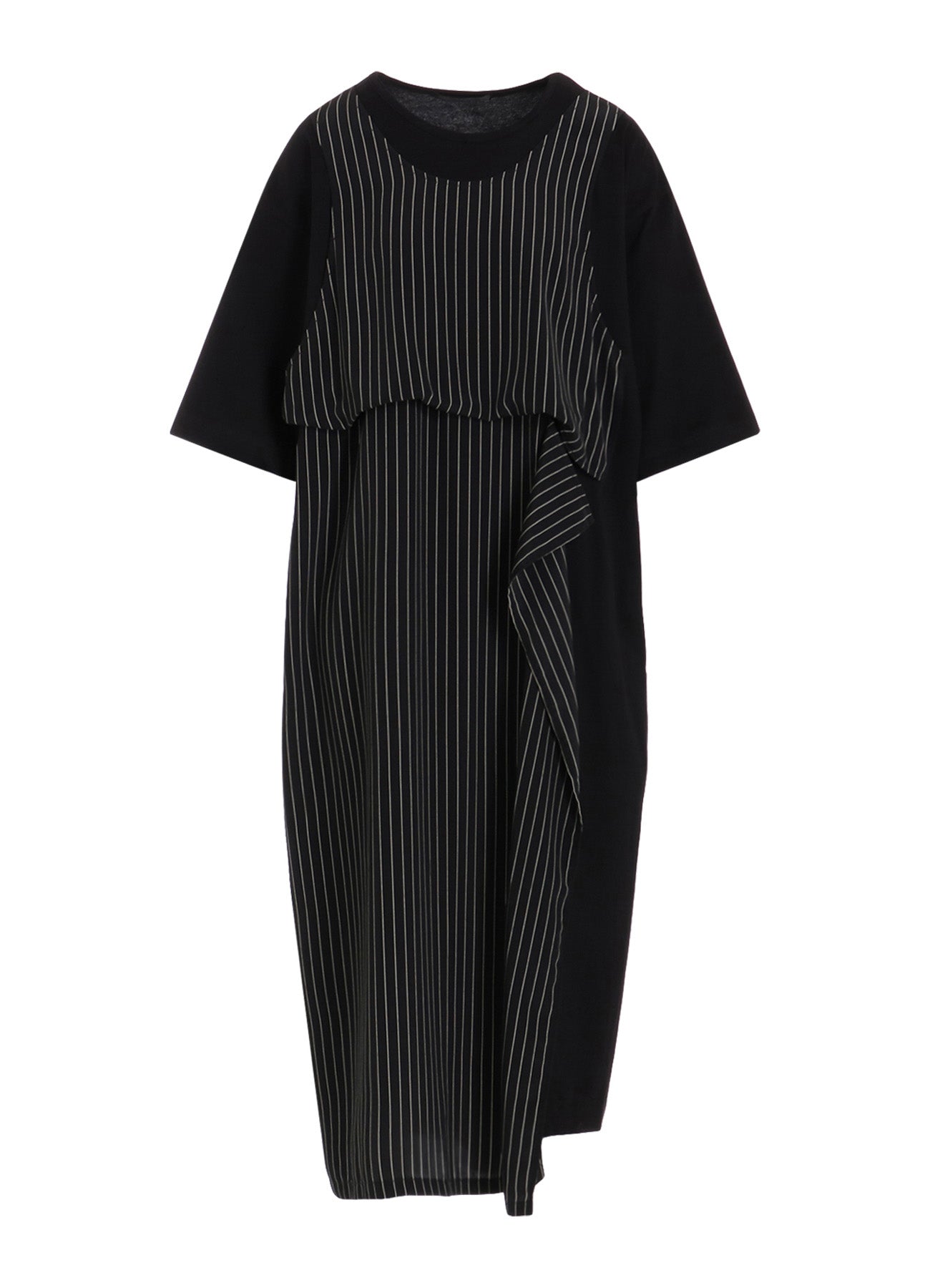 POLYESTER DE CHINE STRIPE CONBI HALF SLEEVE DRESS