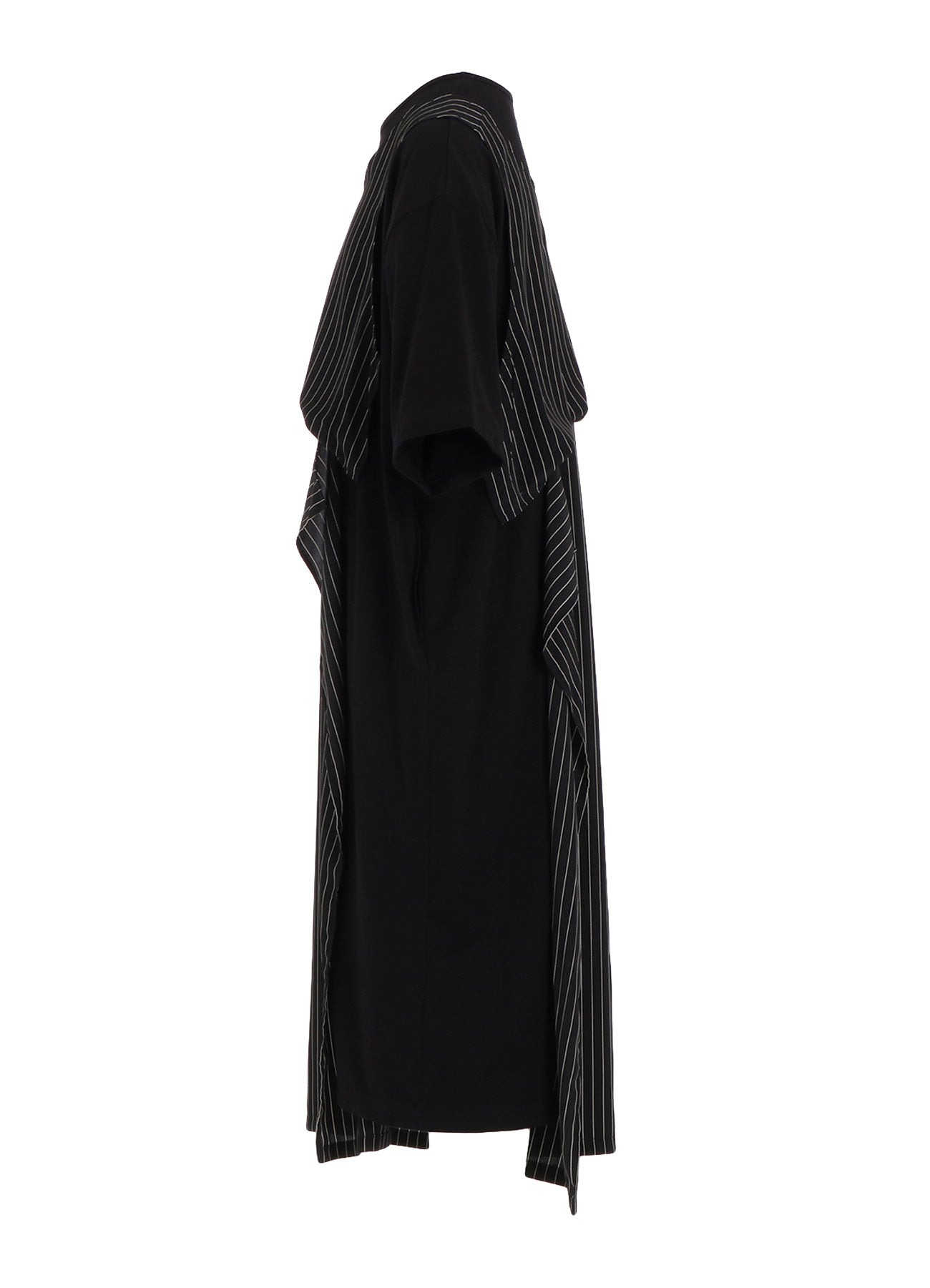 POLYESTER DE CHINE STRIPE CONBI HALF SLEEVE DRESS