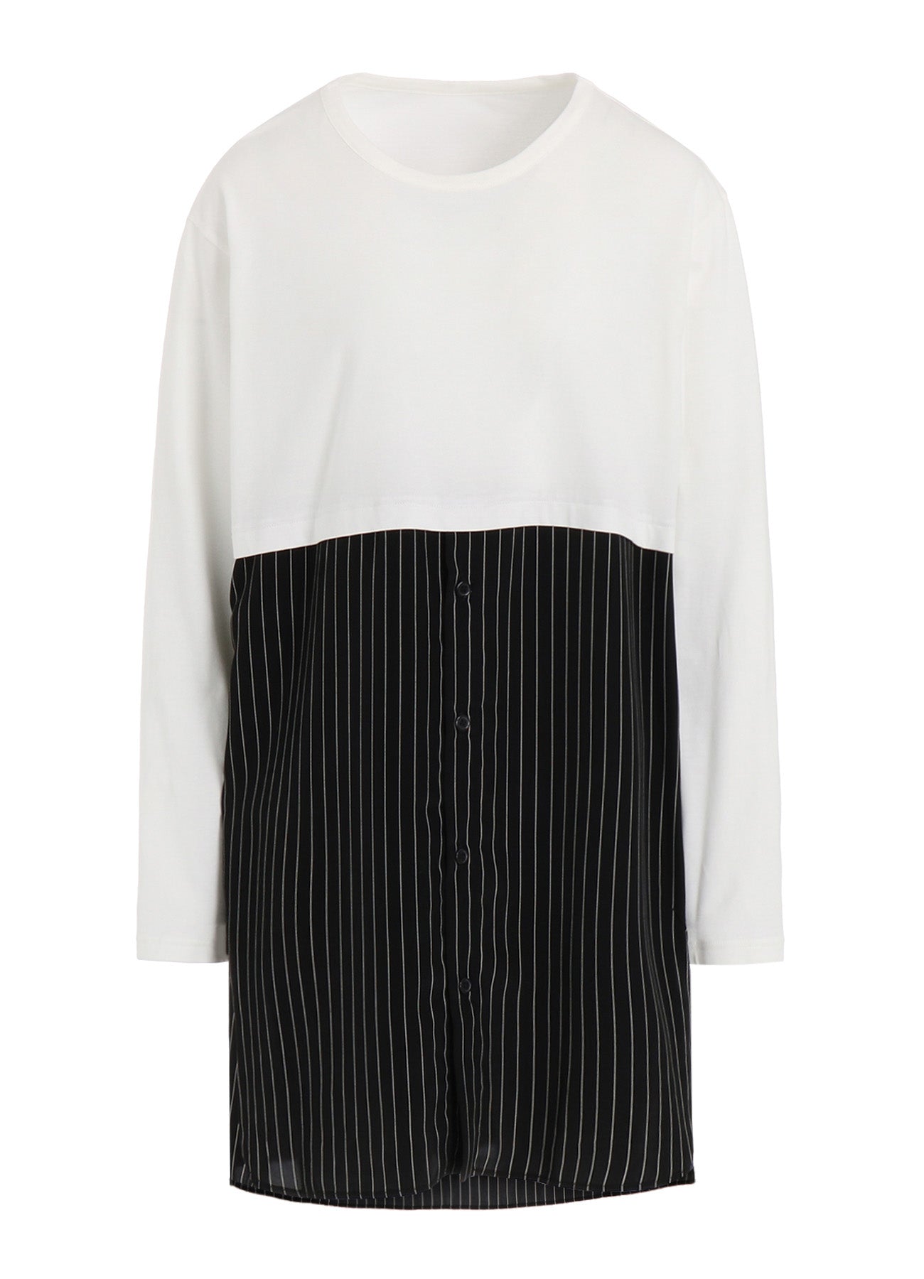 POLYESTER DE CHINE STRIPE CONBI LONG SLEEVE T