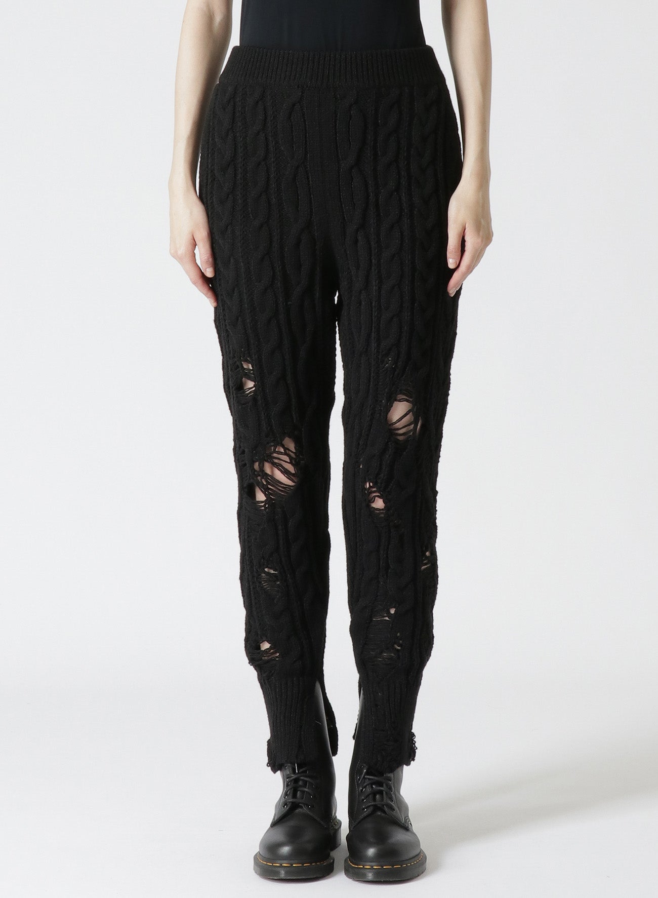 ACRYLIC WOOL RIPPED ARAN KNIT RIB PANTS