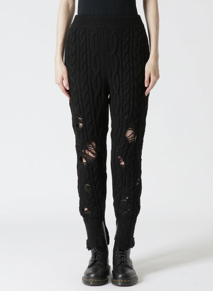 ACRYLIC WOOL RIPPED ARAN KNIT RIB PANTS