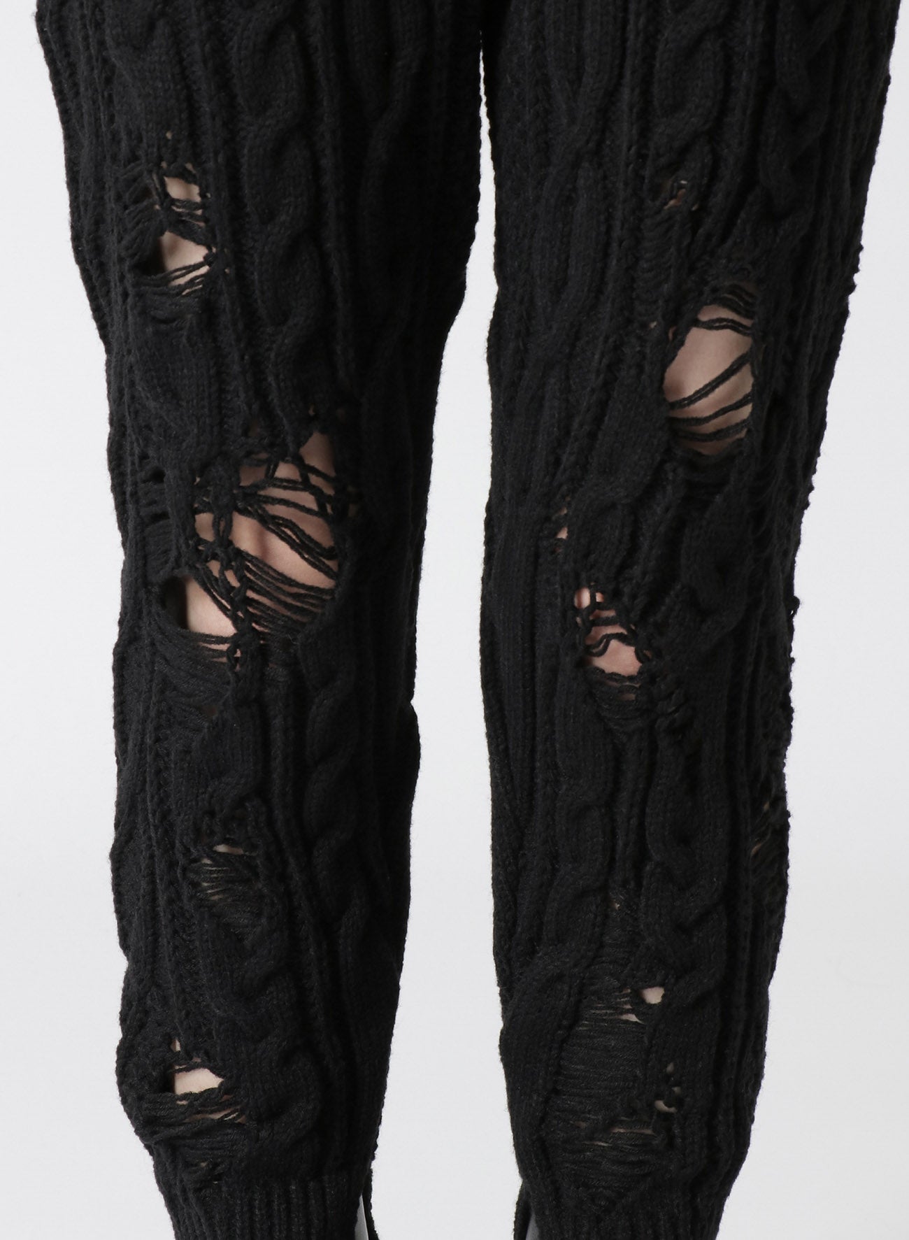 ACRYLIC WOOL RIPPED ARAN KNIT RIB PANTS