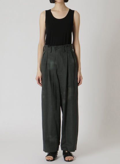 LINEN/COTTON PIN-STRIPE UNEVENLY DYED 2 PLEAT PANTS
