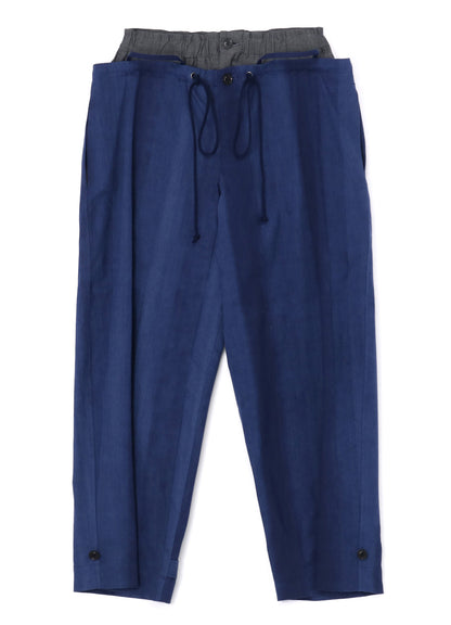 MULTI STRIPED DOBBY FABRIC UNEVENLY DYED DOUBLE LAYERED PANTS